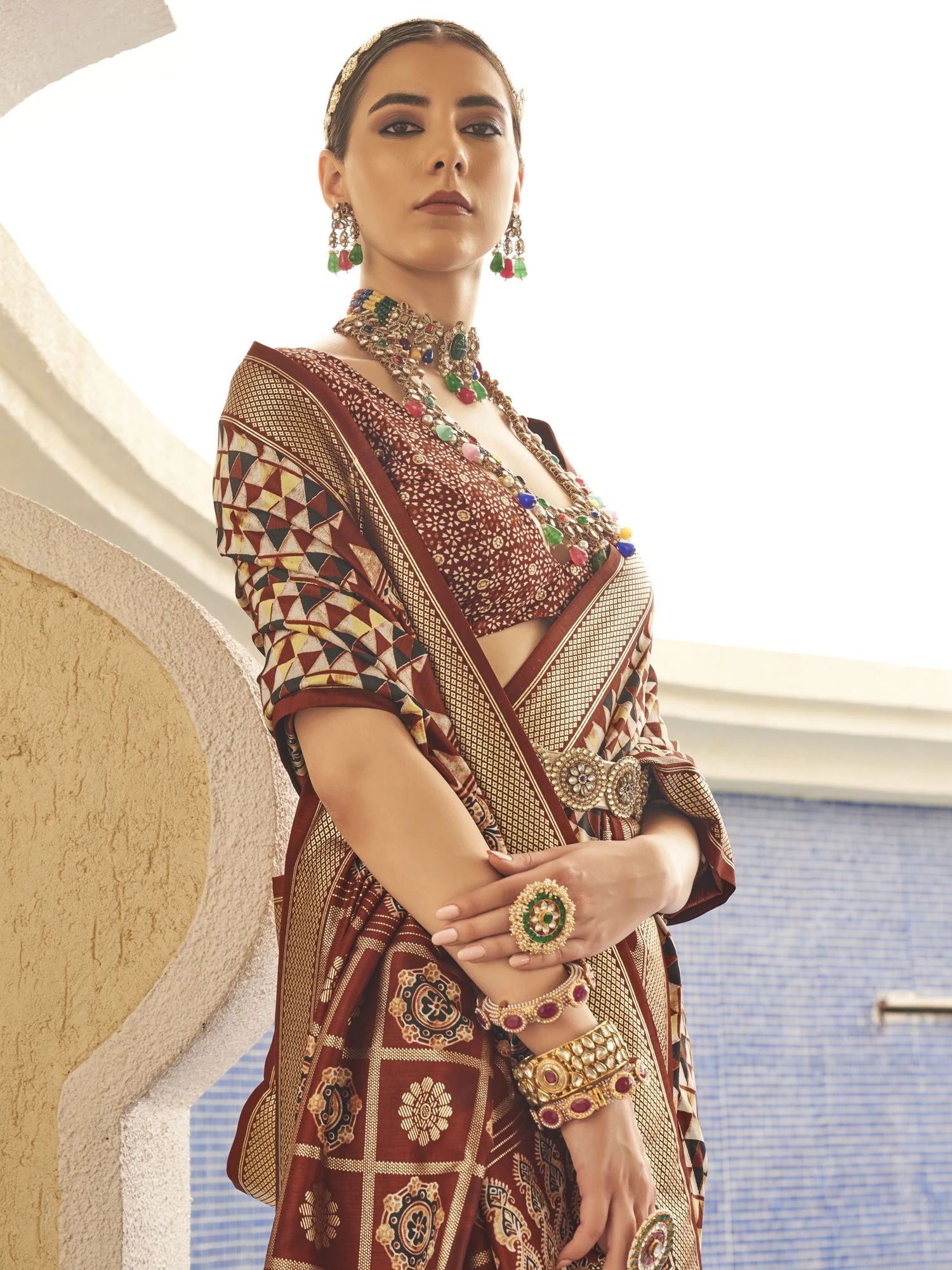 Maroon Party Wear Saree In Silk With Digital Print 4 Maroon Party Wear Saree In Silk With Digital Print - Image 2