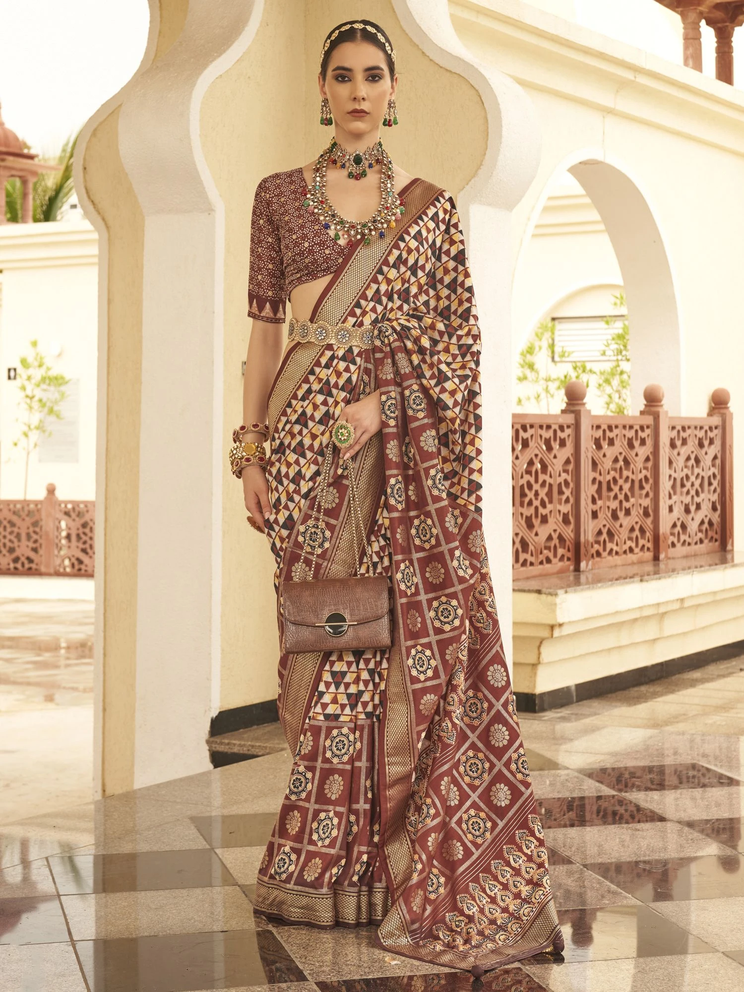 Maroon Party Wear Saree In Silk With Digital Print 3 Maroon Party Wear Saree In Silk With Digital Print