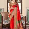 Red Silk Saree In Digital Print -Riwaayat Store p2332sr01
