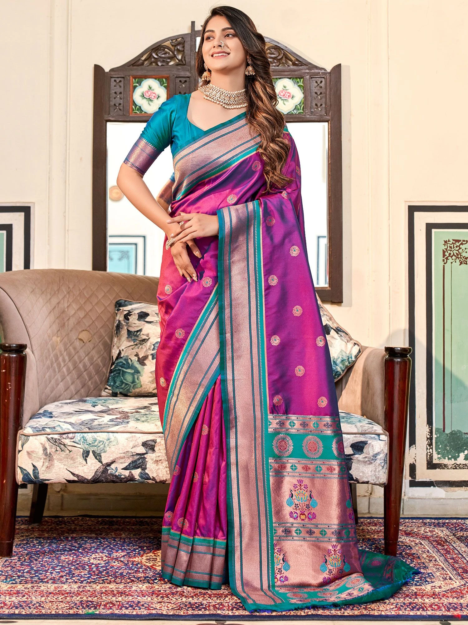 Pink Party Wear Printed Saree In Silk 3 Pink Party Wear Printed Saree In Silk