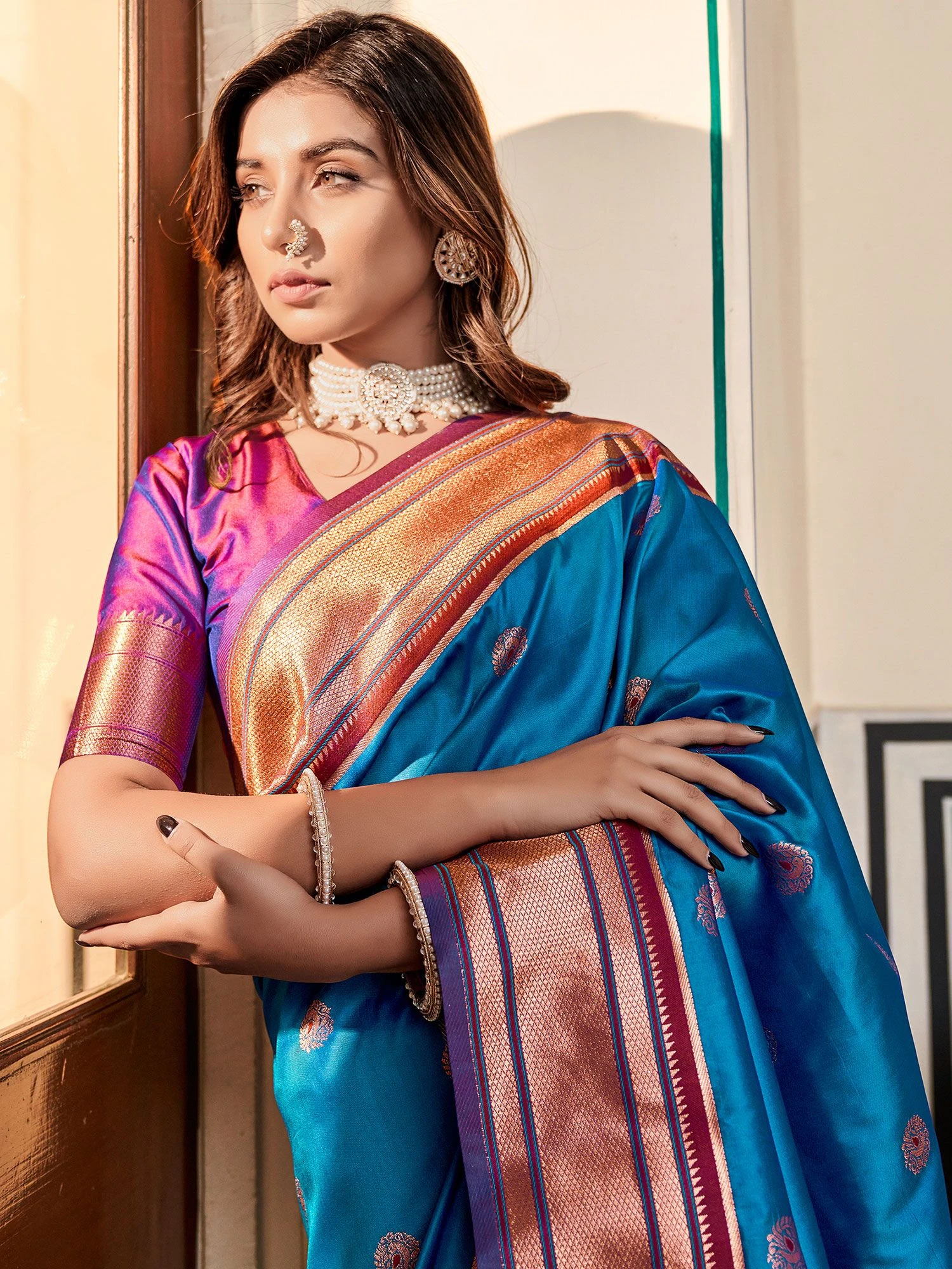 Blue Silk Saree In Printed Work 4 Blue Silk Saree In Printed Work - Image 2