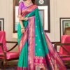 Green Silk Saree With Printed Pattern 2 Green Silk Saree With Printed Pattern -Riwaayat Store p2332sr05