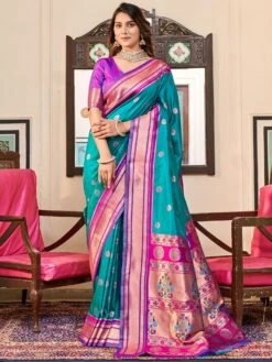 Green Silk Saree In Digital Print