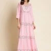 Pink Readymade Long Kurta With Embroidery -Riwaayat Store p3019in02