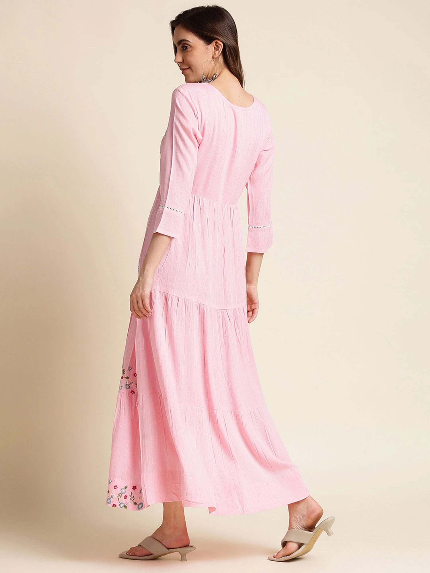 Pink Readymade Long Kurta With Embroidery 5 Pink Readymade Long Kurta With Embroidery - Image 3