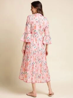 Pink Floral Bell Sleeved Kurti In Cotton -Riwaayat Store p3019in03 2