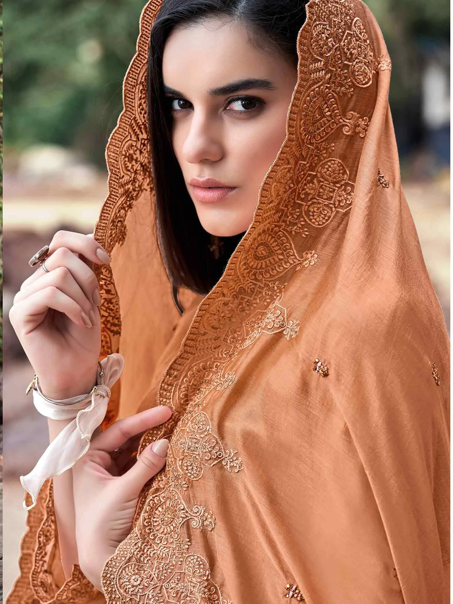 Orange Embroidered Suit With Thread Embroidery 4 Orange Embroidered Suit With Thread Embroidery - Image 2