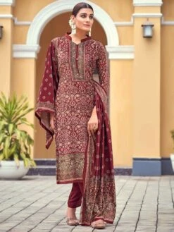 Maroon Digial Print Salwar Suit In Velvet