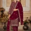 Maroon Embroidered Velvet Salwar Kameez With Dupatta -Riwaayat Store p3026sl04