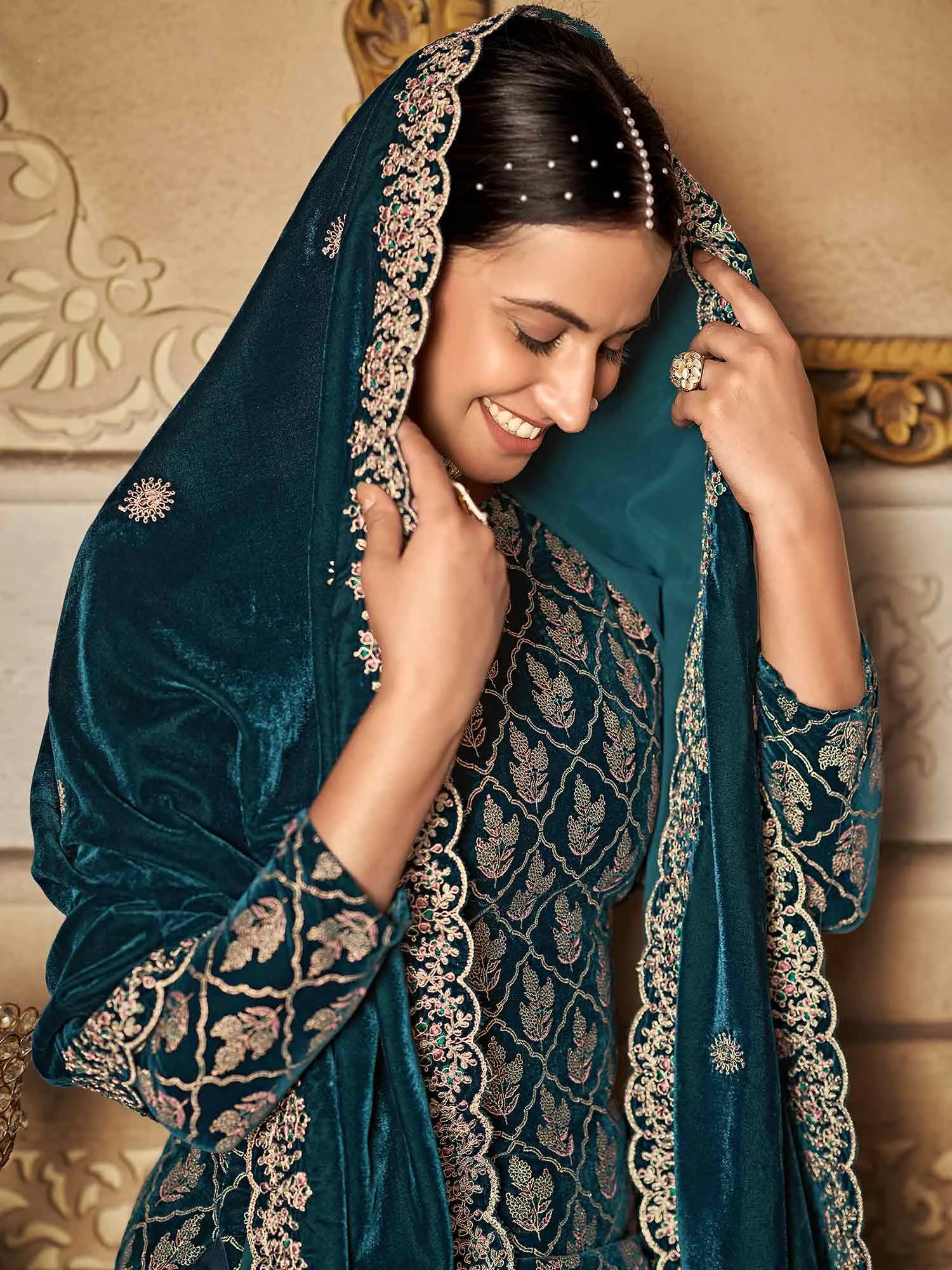 Blue Dori Embroidered Pant Style Salwar Kameez 4 Blue Dori Embroidered Pant Style Salwar Kameez - Image 2