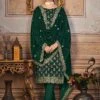 Green Embroidered Pant Style Suit In Velvet -Riwaayat Store p3026sl06