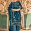 Blue Printed Velvet Salwar Suit With Dupatta -Riwaayat Store p3028sl01