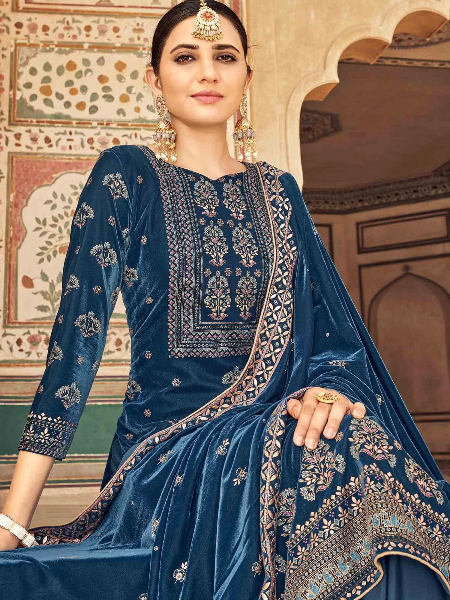 Blue Pant Style Salwar Kameez With Prints 4 Blue Pant Style Salwar Kameez With Prints - Image 2