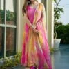 Pink Tie-Dye Printed Anarkali Suit In Organza