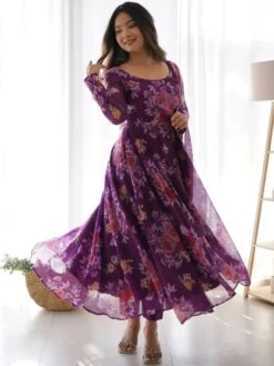 Purple Full Sleeved Anarkali Suit In Organza -Riwaayat Store p3039in01 2