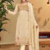 Cream Pant Style Suit With Embroidery -Riwaayat Store p3040sl06
