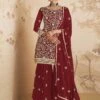 Maroon Thread Embroidered Sharara Salwar Kameez