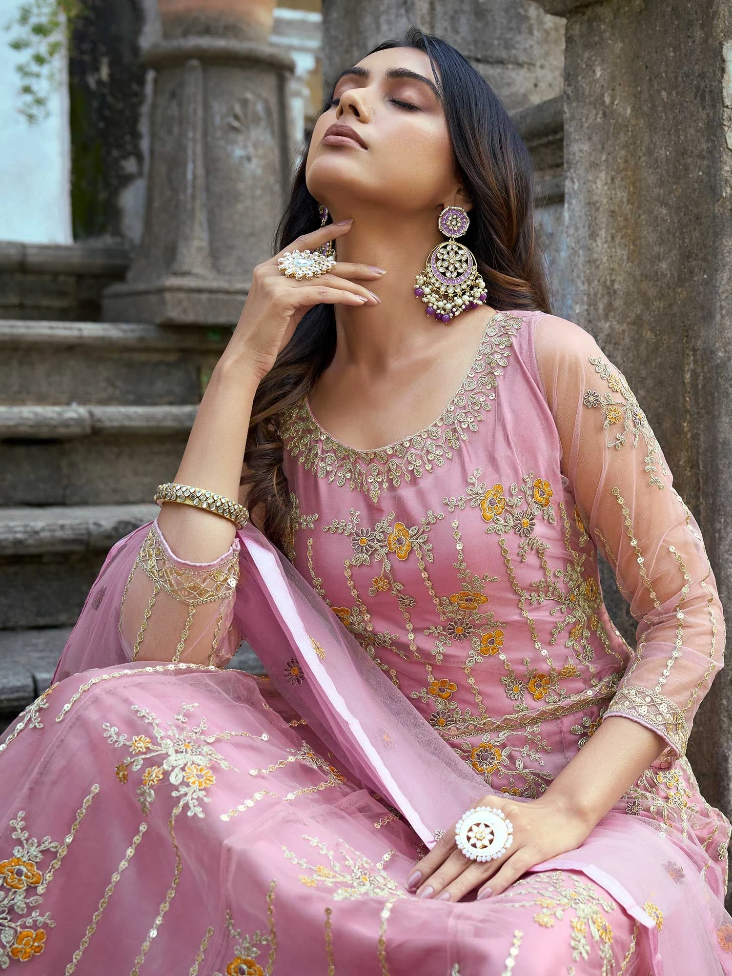 Pink Dori Embroidered Anarkali Salwar Kameez 4 Pink Dori Embroidered Anarkali Salwar Kameez - Image 2