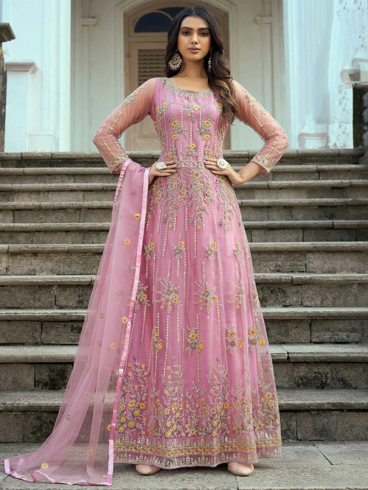 Pink Dori Embroidered Anarkali Salwar Kameez 3 Pink Dori Embroidered Anarkali Salwar Kameez