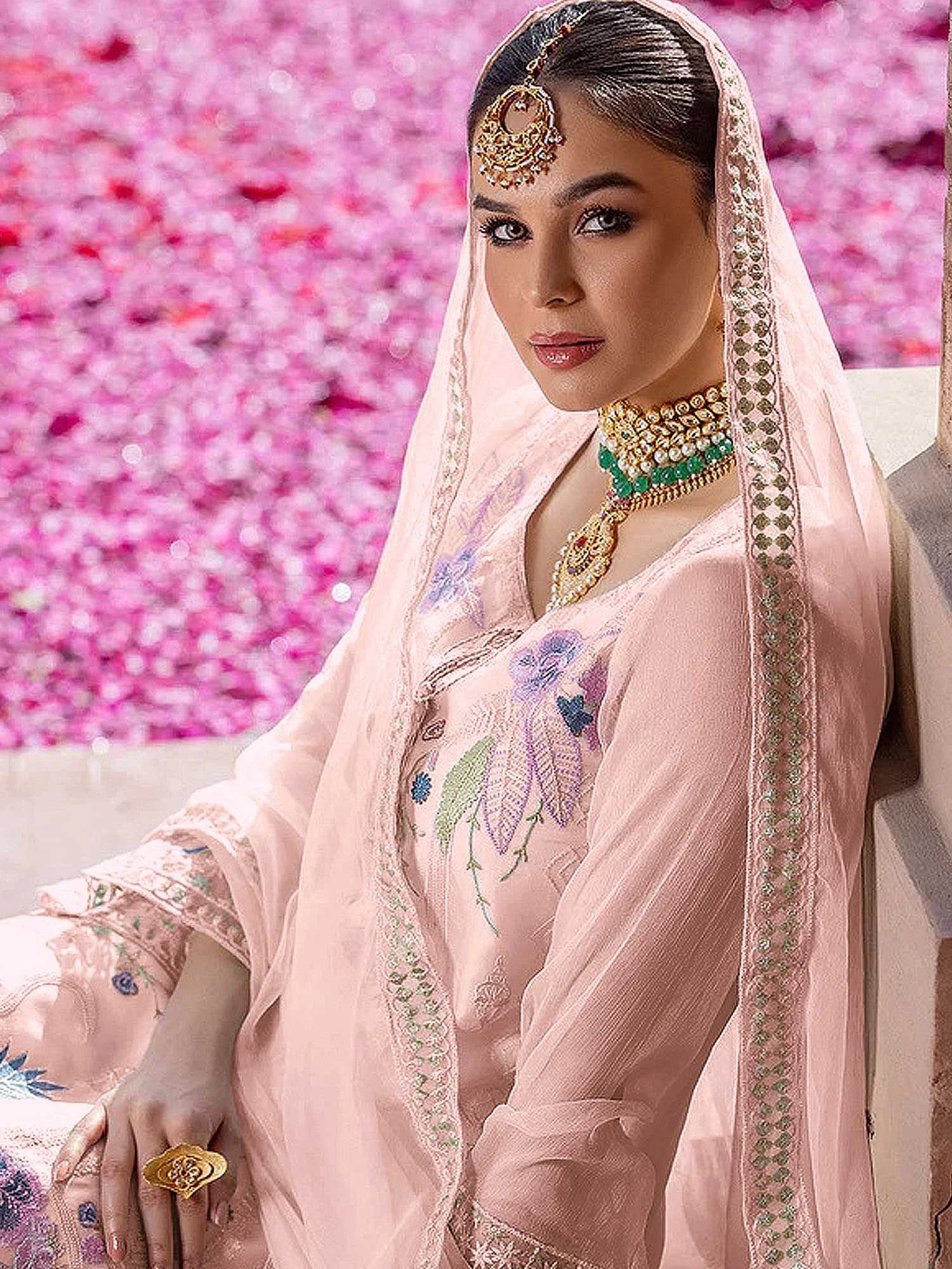 Peach Straight Cut Pant Suit With Embroidery 4 Peach Straight Cut Pant Suit With Embroidery - Image 2