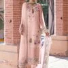 Peach Straight Cut Pant Suit With Embroidery