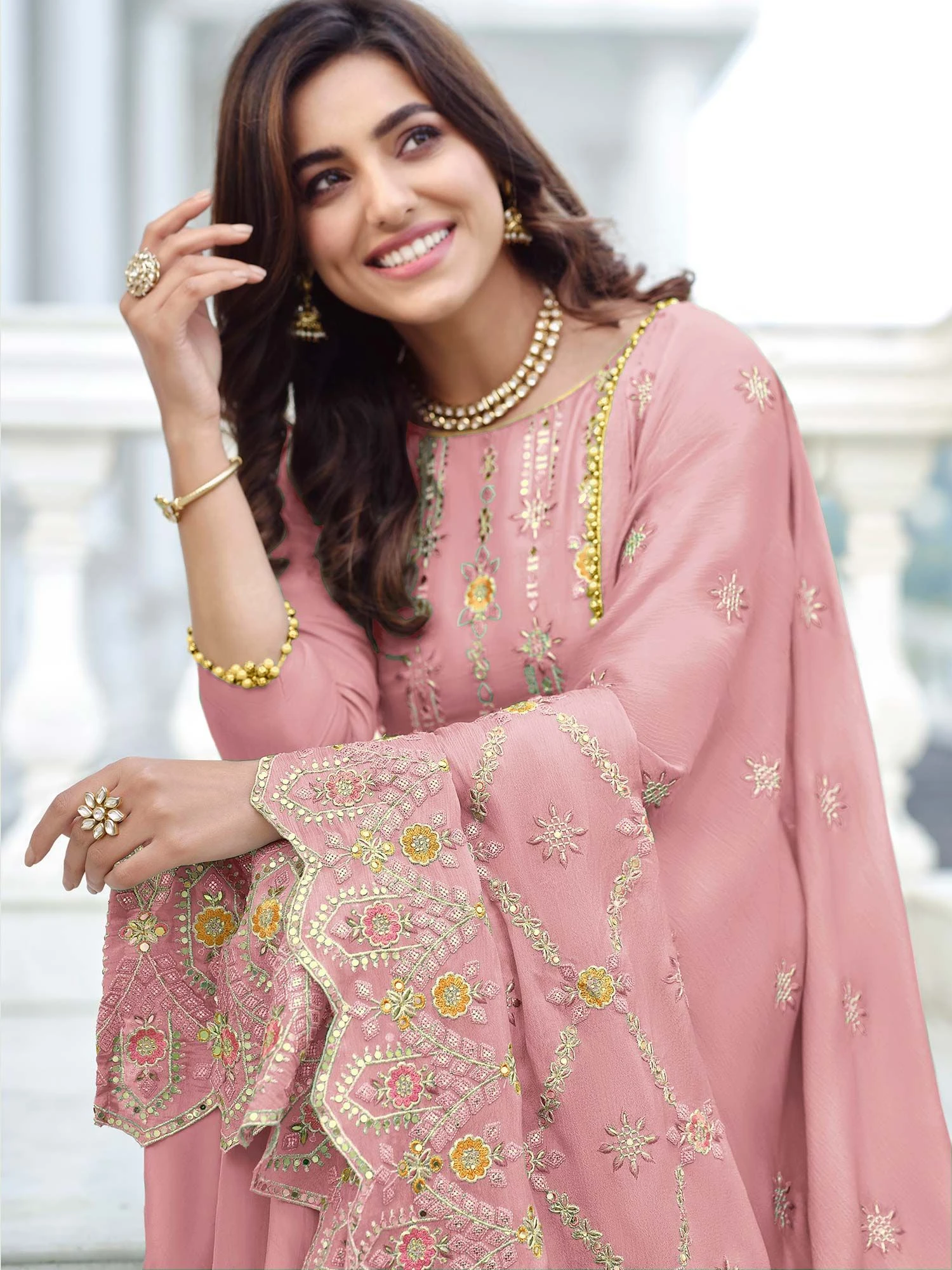 Pink Palazzo Suit With Thread Work 4 Pink Palazzo Suit With Thread Work - Image 2