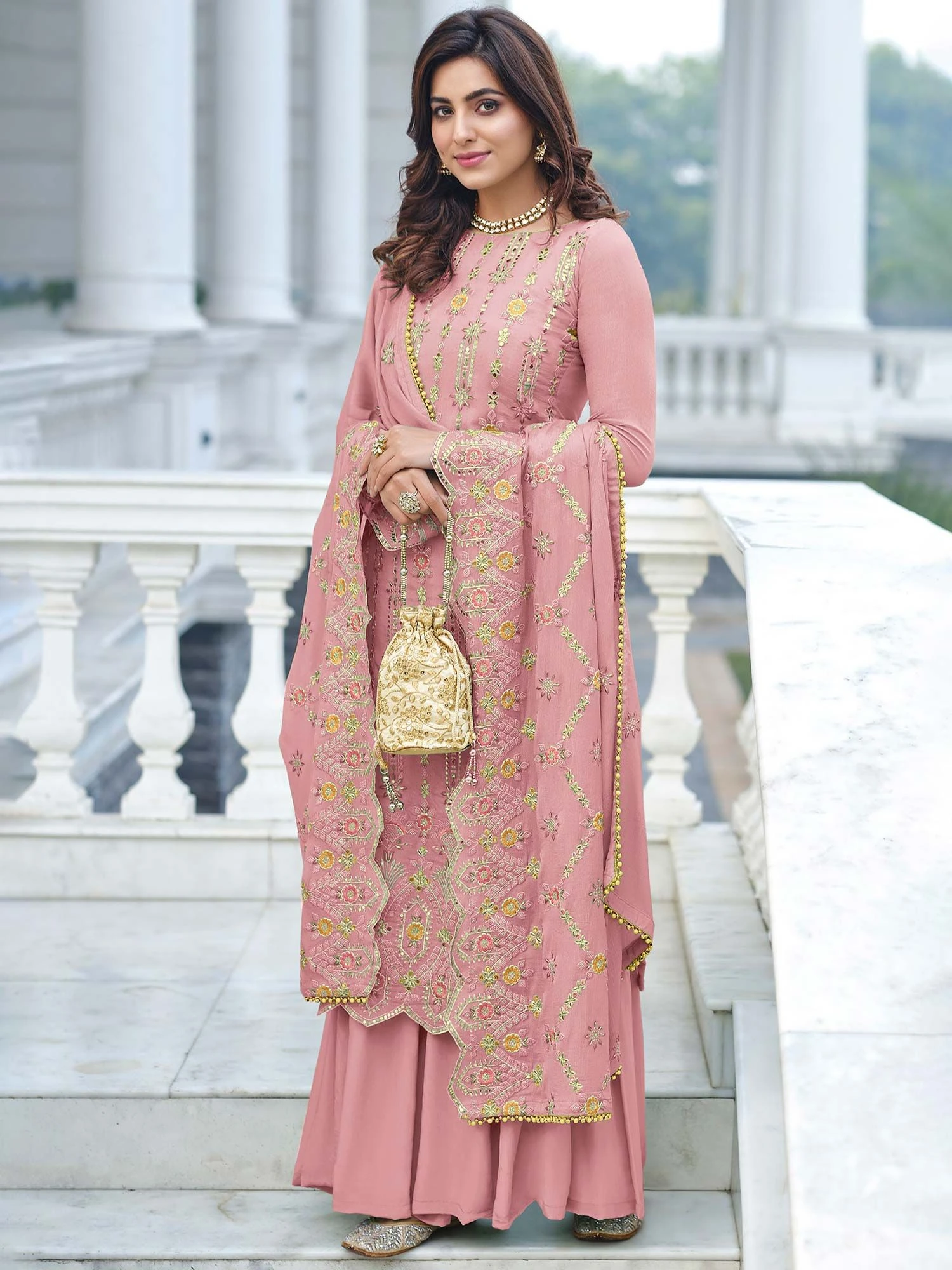 Pink Palazzo Suit With Thread Work 3 Pink Palazzo Suit With Thread Work