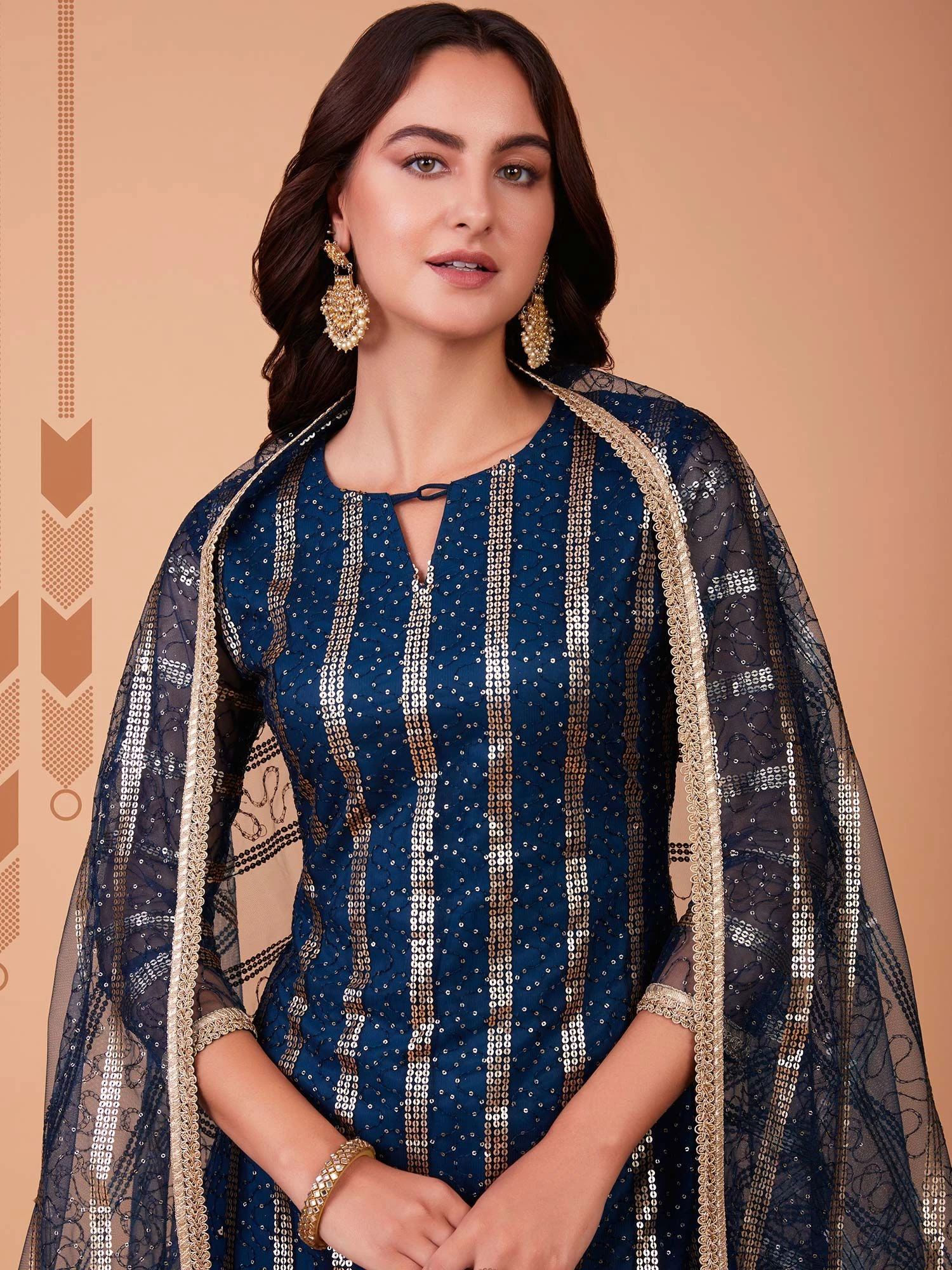 Blue Sequined Salwar Kameez In Net 4 Blue Sequined Salwar Kameez In Net - Image 2