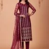Maroon Embroidered Pant Style Suit In Net 1 Maroon Embroidered Pant Style Suit In Net -Riwaayat Store p3056sl02