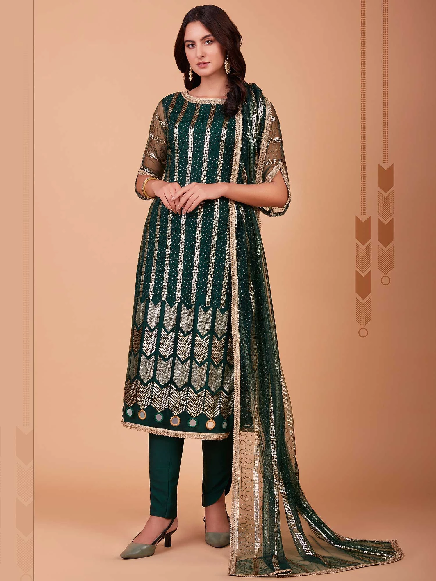 Green Sequined Salwar Kameez With Net Dupatta 3 Green Sequined Salwar Kameez With Net Dupatta