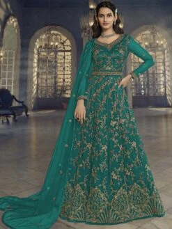 Blue Anarkali Salwar Suit With Zari Embroidery