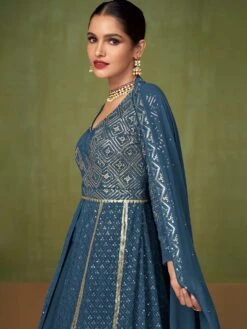 Blue Georgette Kurti Style Lehenga With Embroidery -Riwaayat Store p3060sl03 1
