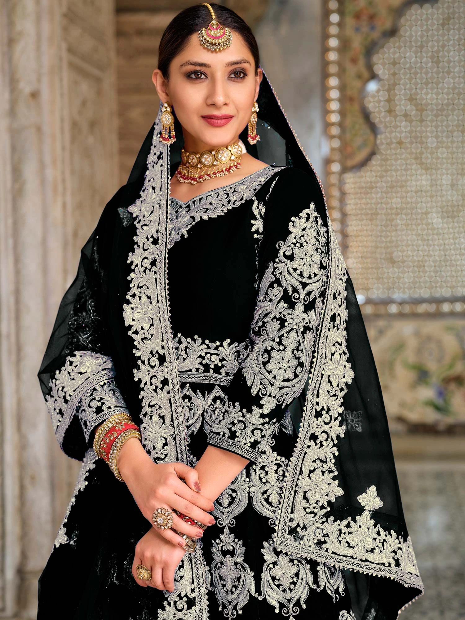 Black Embroidered Slitted Anarkali Suit With Dupatta 4 Black Embroidered Slitted Anarkali Suit With Dupatta - Image 2