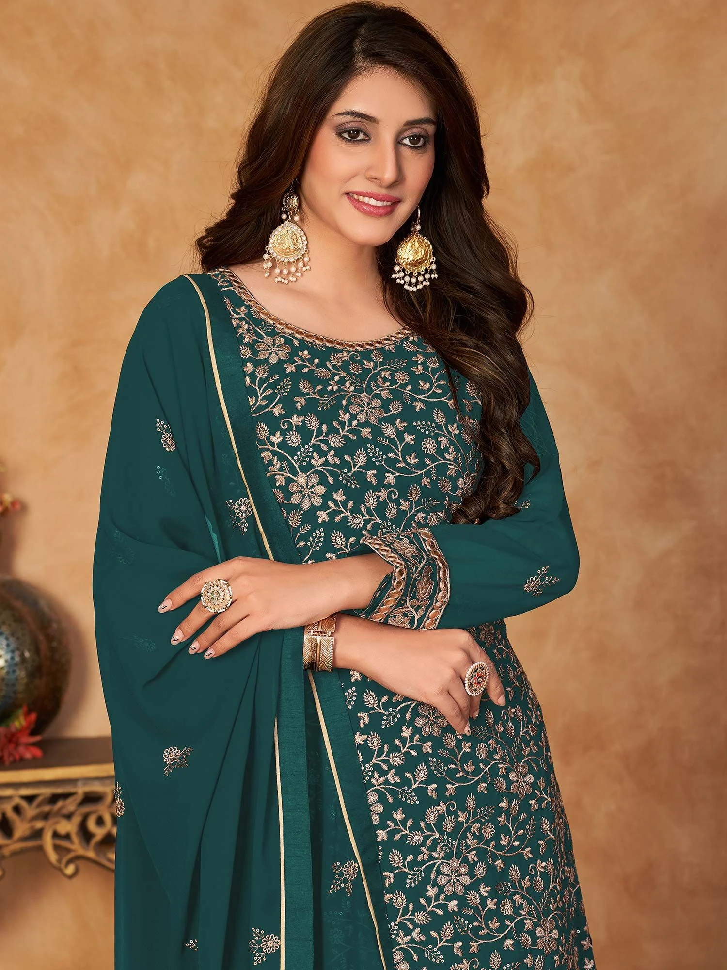 Green Zari Embroidered Sharara Style Salwar Kameez 10 Green Zari Embroidered Sharara Style Salwar Kameez - Image 8