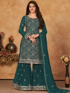 Green Zari Embroidered Sharara Style Salwar Kameez 16 Green Zari Embroidered Sharara Style Salwar Kameez -Riwaayat Store p3065sl01 3