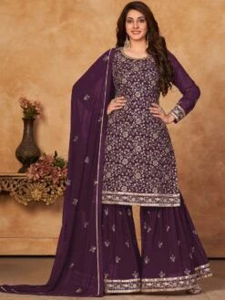 Purple Embroidered Georgette Pakistani Sharara Suit -Riwaayat Store p3065sl02 2