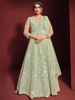 Green Designer Anarkali Salwar Kameez In Net