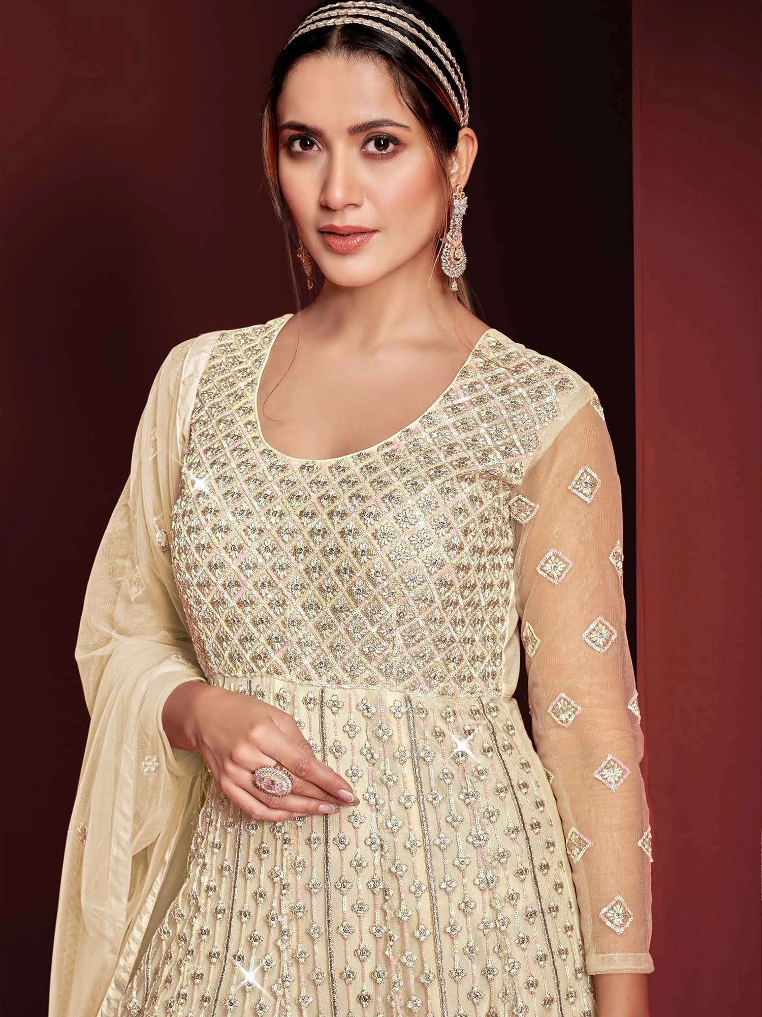 Yellow Sequins Embroidered Anarkali Suit In Net 4 Yellow Sequins Embroidered Anarkali Suit In Net - Image 2