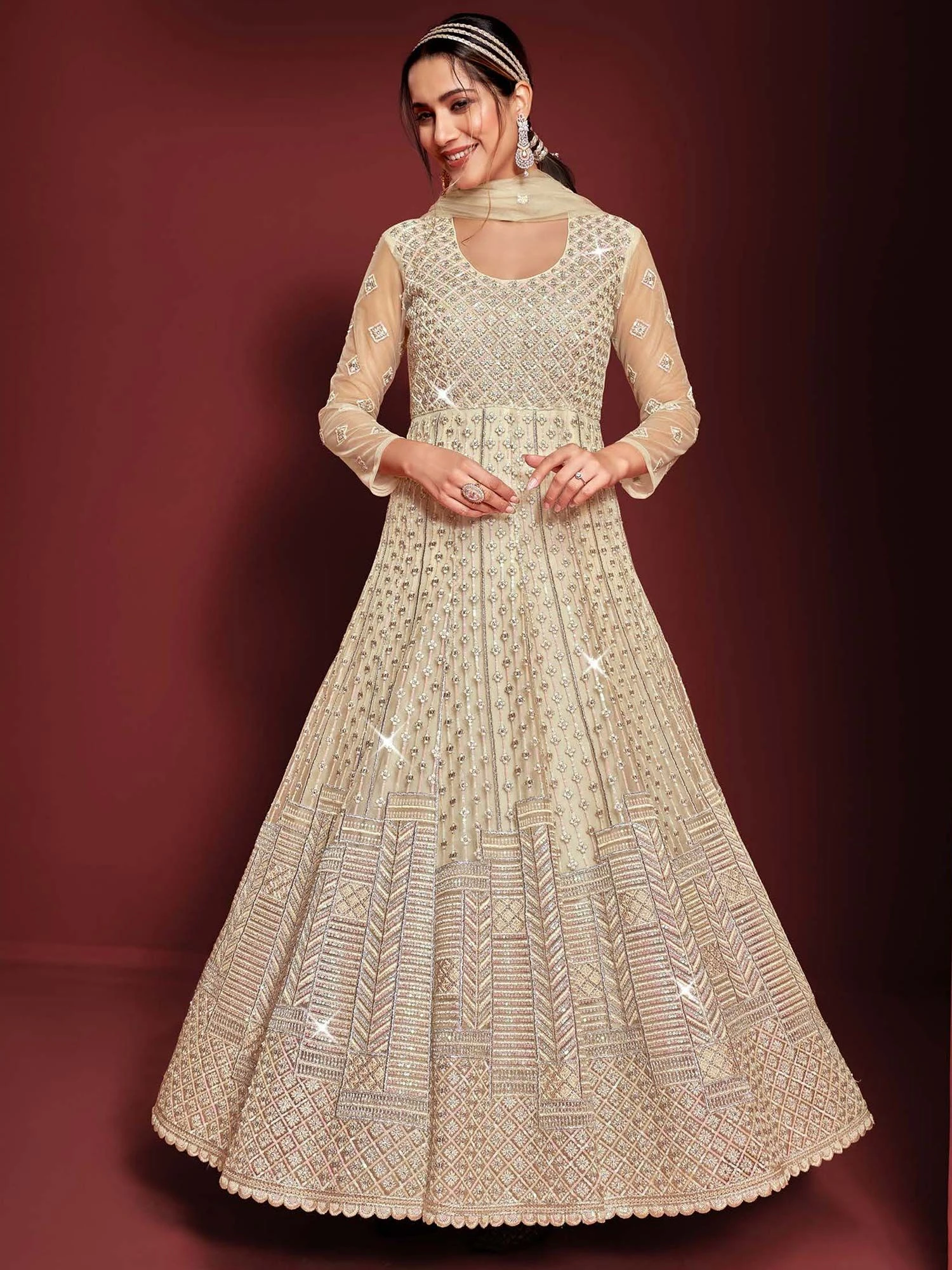 Yellow Sequins Embroidered Anarkali Suit In Net 3 Yellow Sequins Embroidered Anarkali Suit In Net