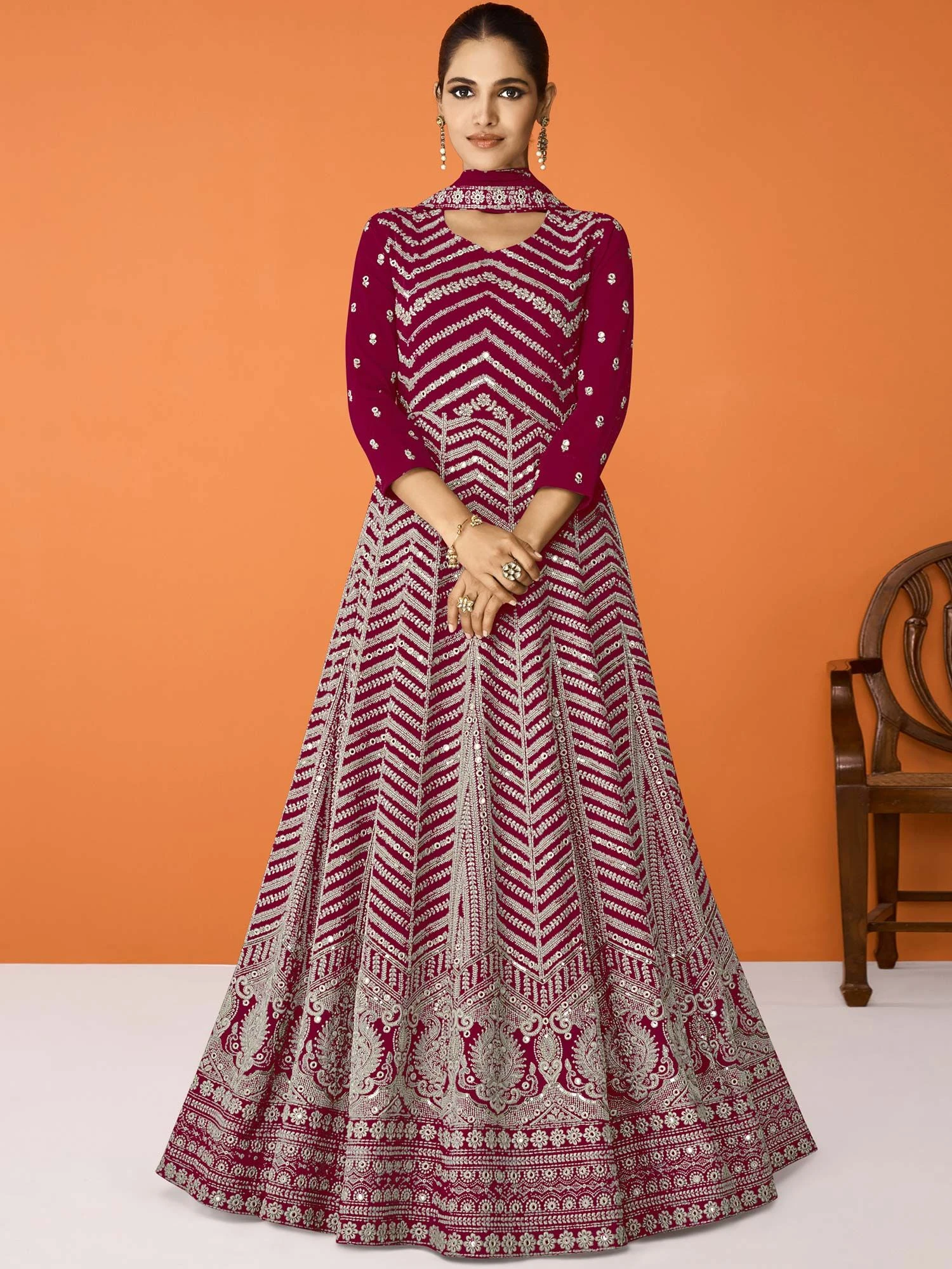 Magenta Sequins Embroidered Anarkali Suit In Georgette 3 Magenta Sequins Embroidered Anarkali Suit In Georgette