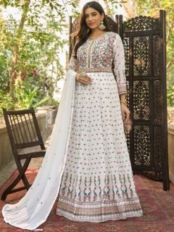 White Embroidered Georgette Anarkali Salwar Suit