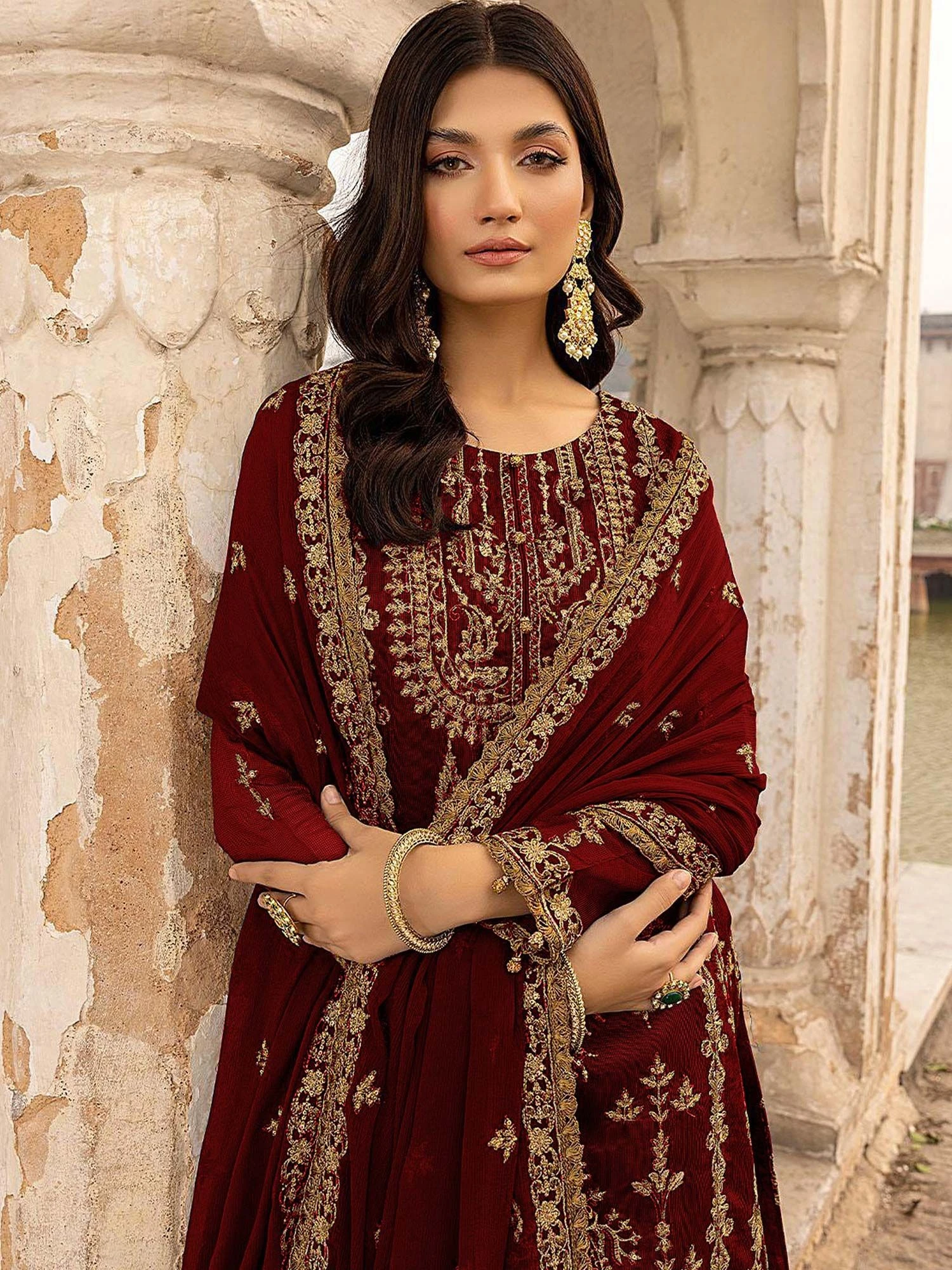 Maroon Pant Style Suit With Zari Embroidery 4 Maroon Pant Style Suit With Zari Embroidery - Image 2
