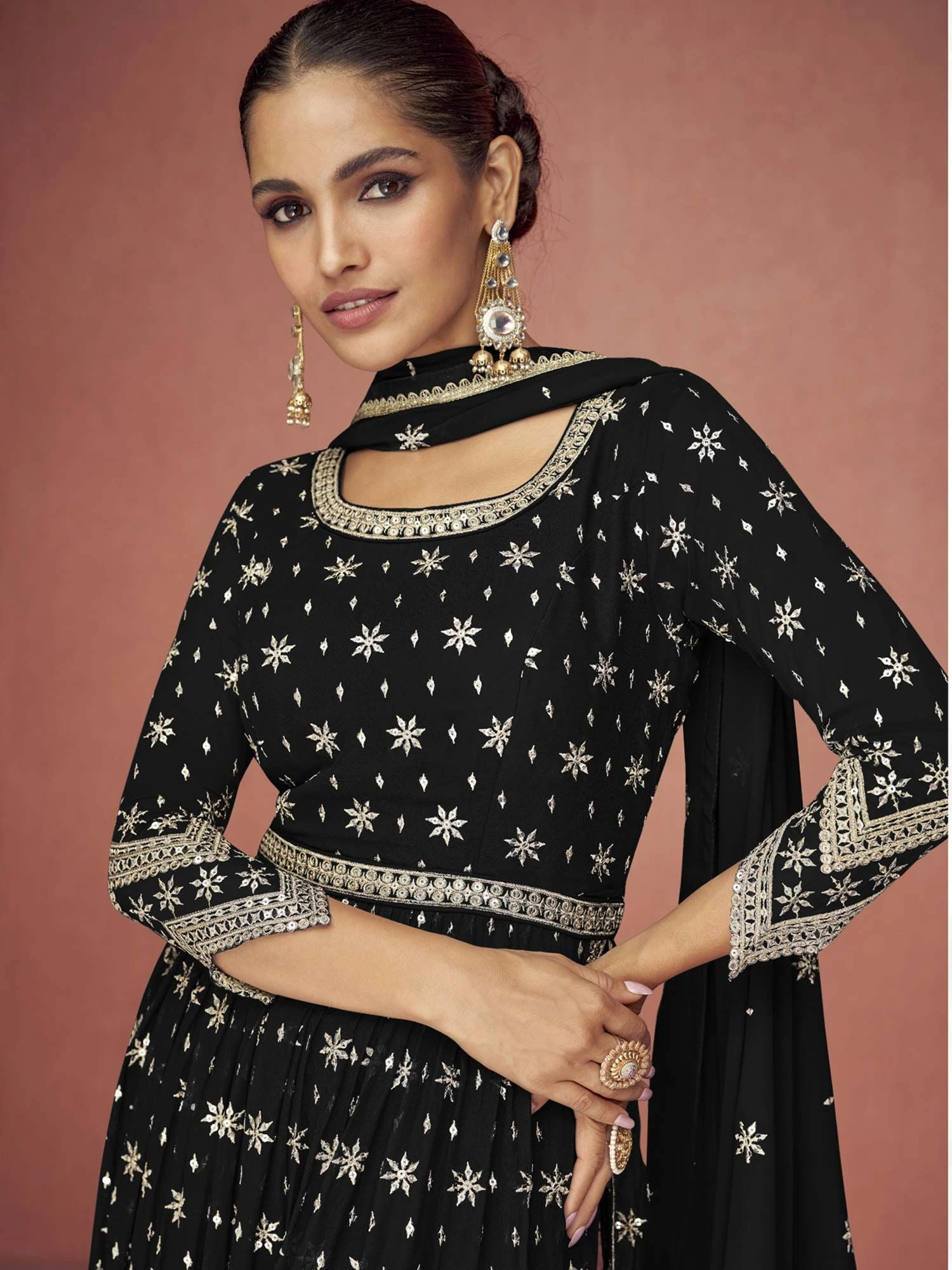 Black Embroidered Palazzo Salwar Suit With Dupatta 4 Black Embroidered Palazzo Salwar Suit With Dupatta - Image 2