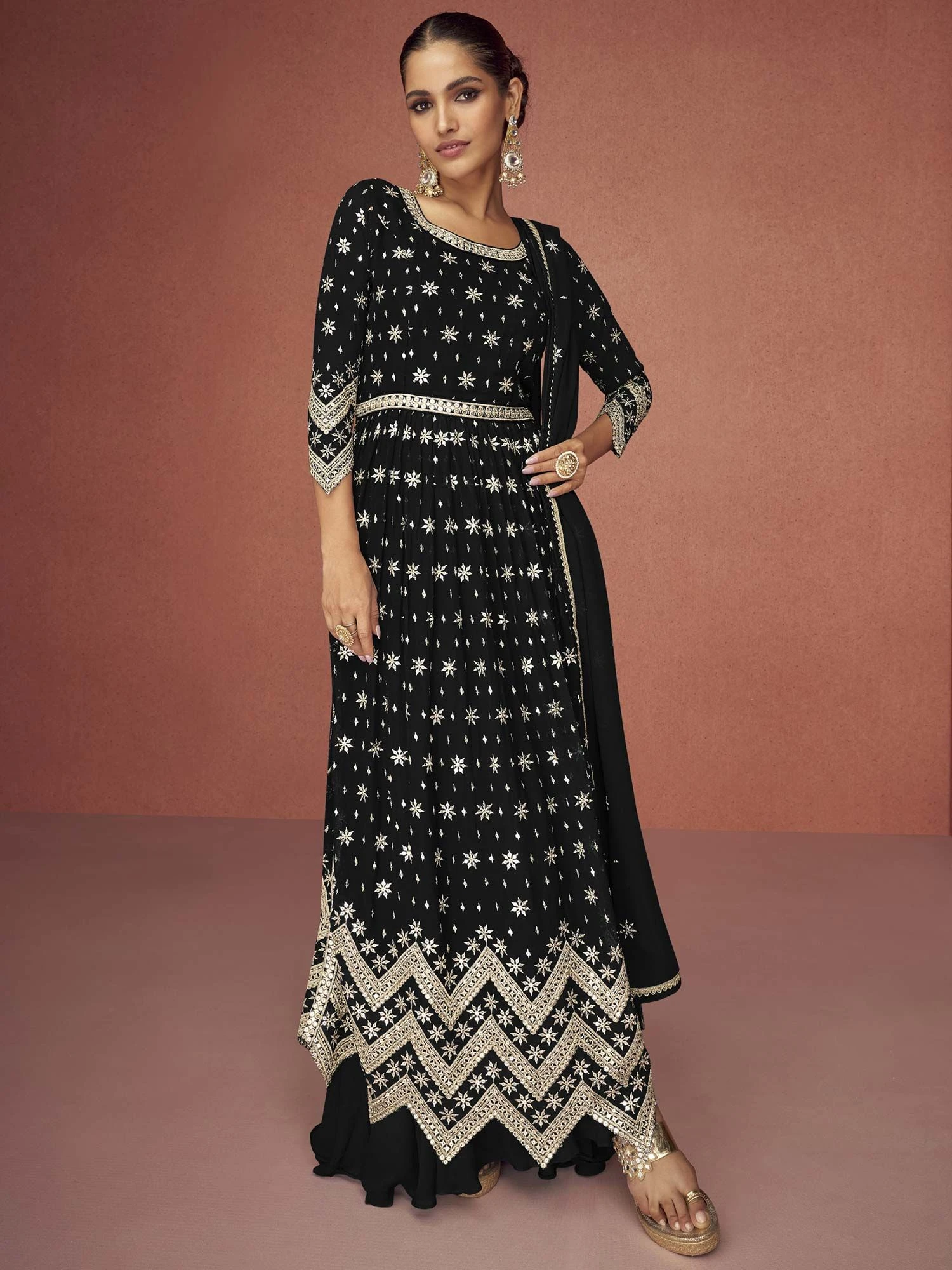Black Embroidered Palazzo Salwar Suit With Dupatta 3 Black Embroidered Palazzo Salwar Suit With Dupatta
