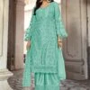 Turquoise Net Palazzo Style Salwar Kameez -Riwaayat Store p3076sl08