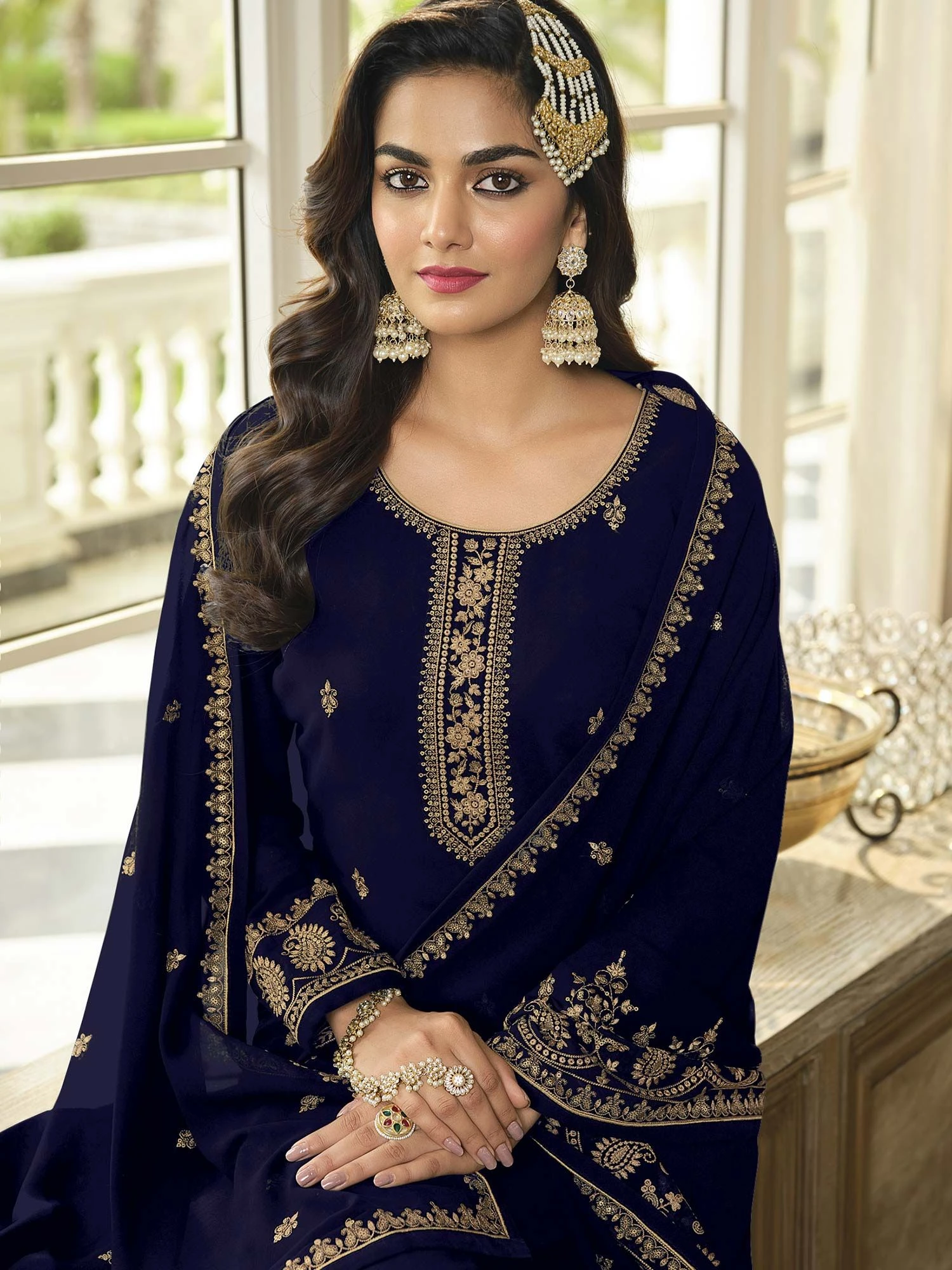 Blue Pakistani Sharara Salwar Suit In Georgette 4 Blue Pakistani Sharara Salwar Suit In Georgette - Image 2