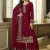 Magenta Embroidered Pakistani Sharara Salwar Kameez 2 Magenta Embroidered Pakistani Sharara Salwar Kameez -Riwaayat Store p3077sl08