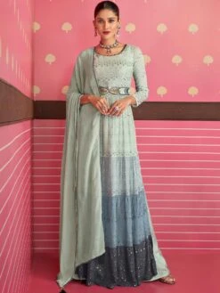 Grey Sequins Embroidered Palazzo Salwar Kameez