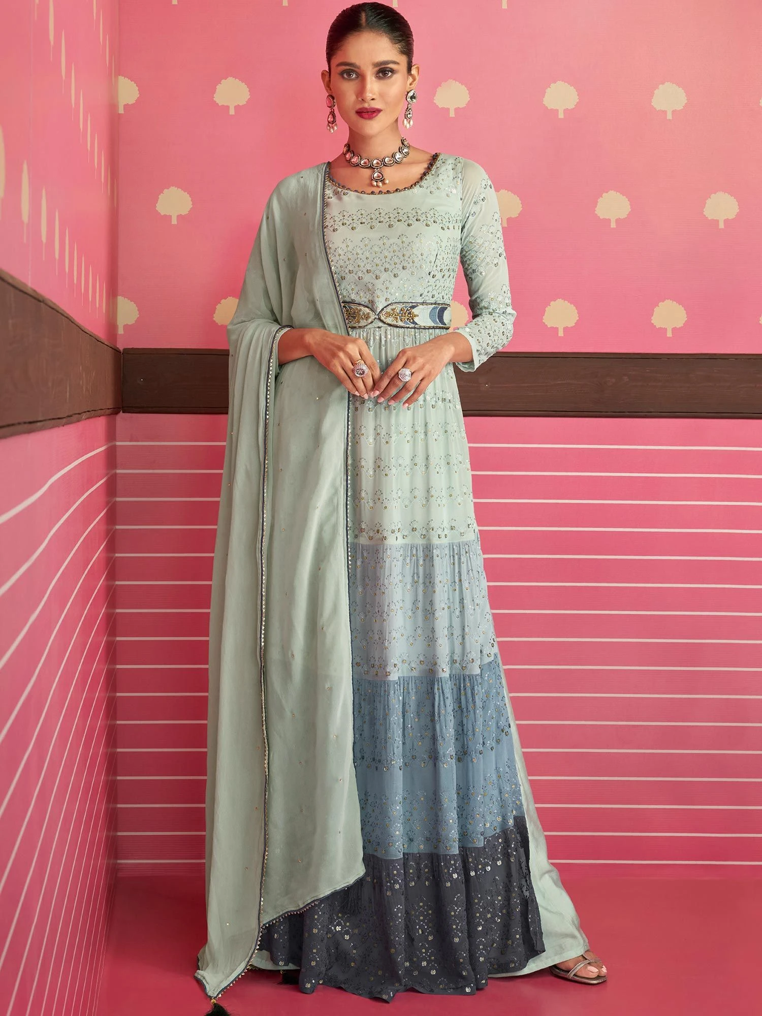 Grey Sequins Embroidered Palazzo Salwar Kameez 3 Grey Sequins Embroidered Palazzo Salwar Kameez