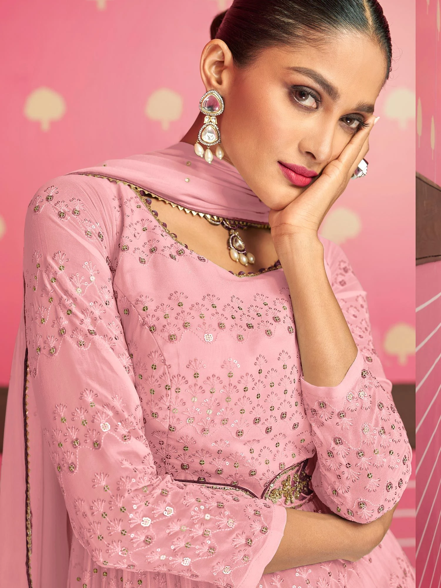Pink Sequins Embroidered Palazzo Salwar Kameez 4 Pink Sequins Embroidered Palazzo Salwar Kameez - Image 2